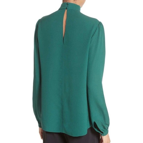 ALC Liza Silk Top Womens 2 Pine Green Choker VDeep V-neck Long Sleeve Blouse - Picture 2 of 16